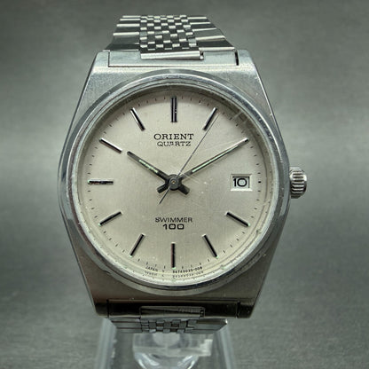 Orient Swimmer Watch Unisex 32mm Silver Dial Silver Tone Date Round New Battery0