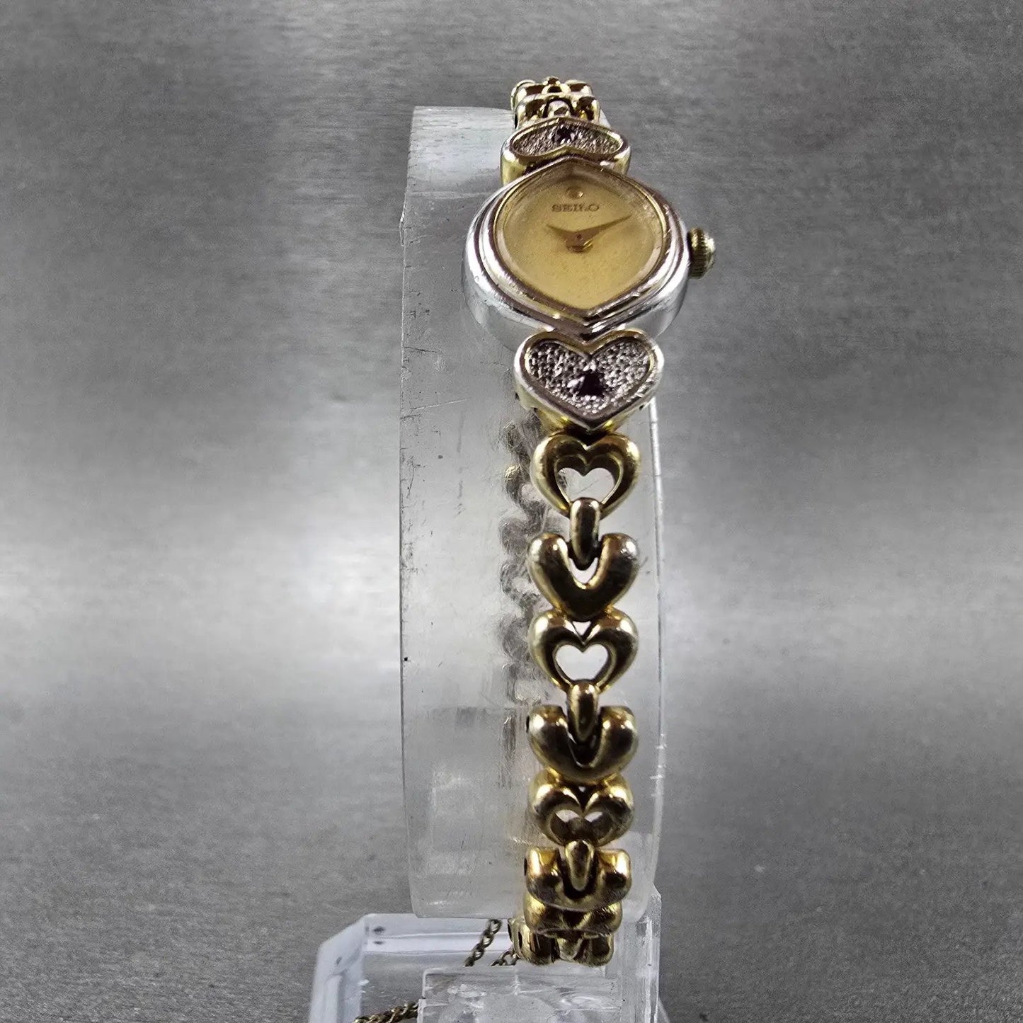 Seiko Heart Watch Women 13mm Champagne Dial Two Tone 1E20-5220 New Battery5
