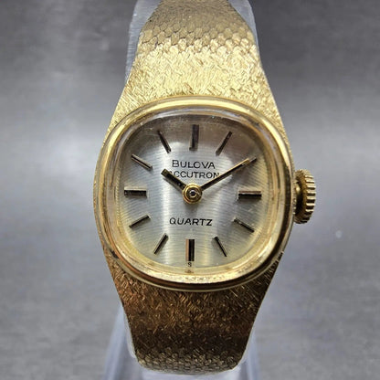 Bulova Accutron Watch Women 18mm Champagne Dial Gold Tone Rectangle PARTS0