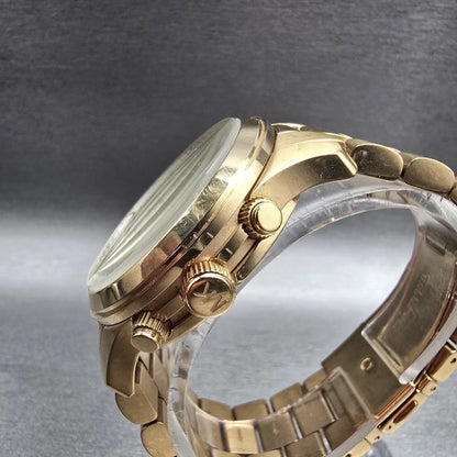 Michael Kors Runway Watch Women 37mm Gold Dial Gold Tone Chrono MK5055 New Batt32