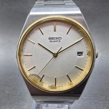 Seiko Watch Men 33mm Silver Dial Two Tone Date Round 6432-7019 PARTS0