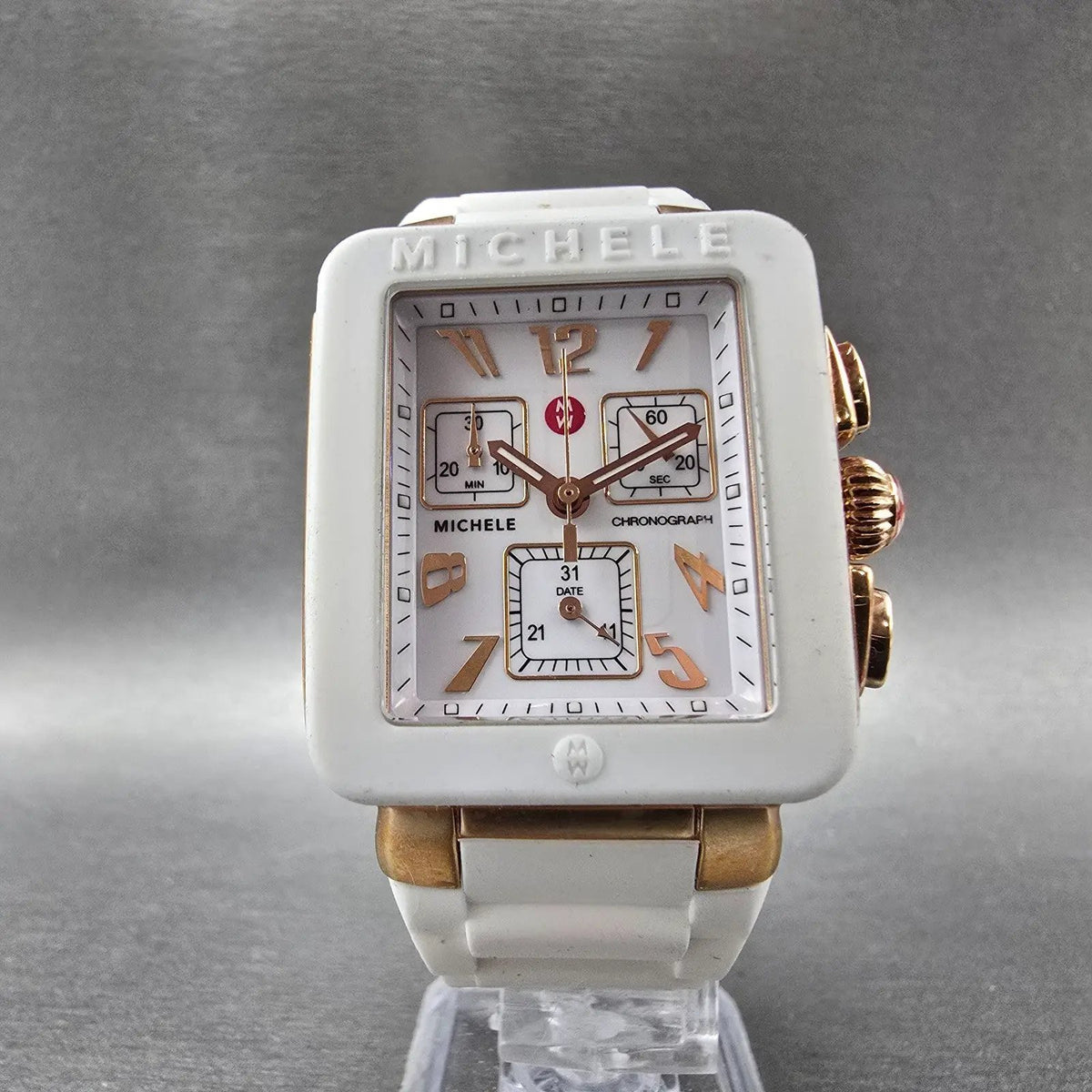 Michele Park Jelly Bean Chronograph Watch Women 33mm White Dial Rose Gold Works5