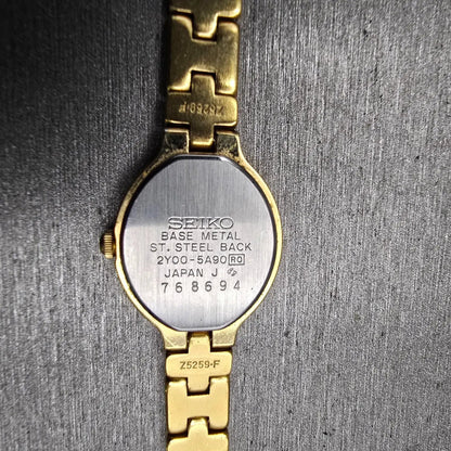 Seiko Watch Women 18mm Black Dial Gold Tone Oval 2Y00-5A90 New Battery Vintage10