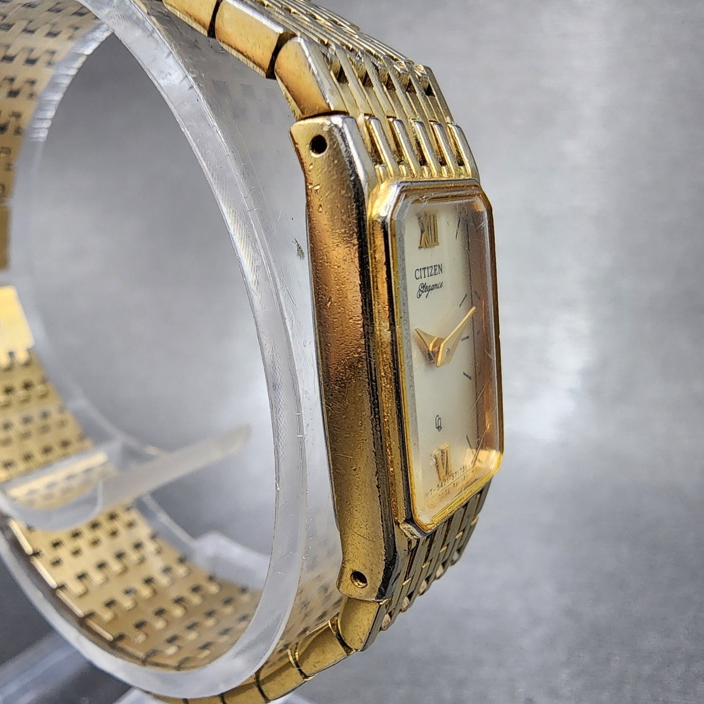 Citizen Tank Watch Women 14mm Champagne Dial Gold Tone 5421S26232 New Battery3