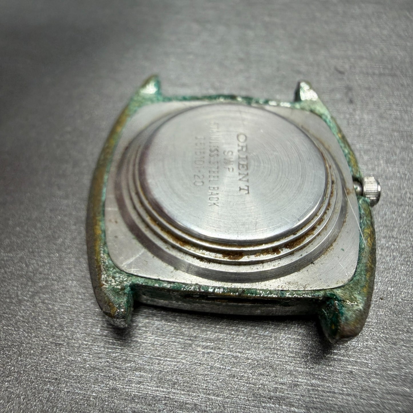 Orient Watch Men 31mm Silver Dial Silver Tone Rectangle I515101-20 PARTS Vintage12