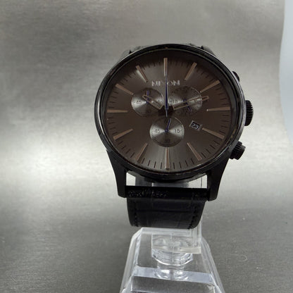 Nixon Sentry Chrono Watch Men 42mm Gray Dial Black Tone Date Round New Battery5