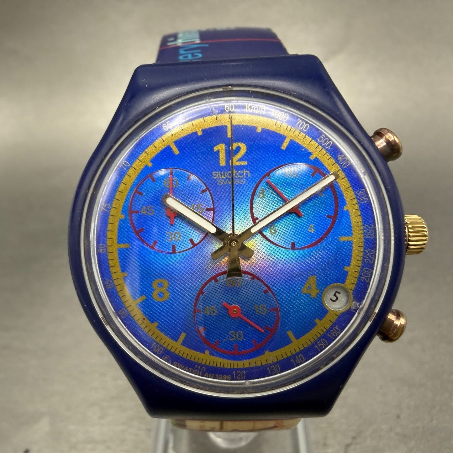 Swatch Chrono Michael Johnson Watch Men 37mm Blue Dial Blue READ!!!! Date Newbat0