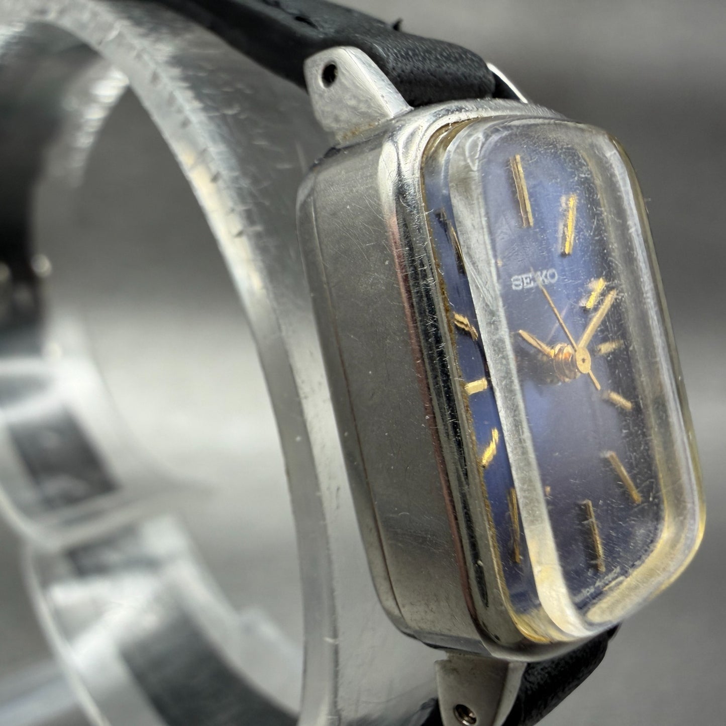 Seiko Tank Watch Women 16mm Blue Dial Silver Tone Rectangle Manual 11043419 Run3