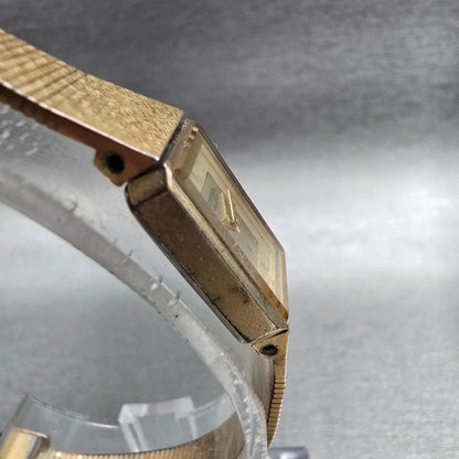 Citizen CQ Watch Women 13mm Gold Dial Gold Tone Rectangle 2200-222857 New Batt L3