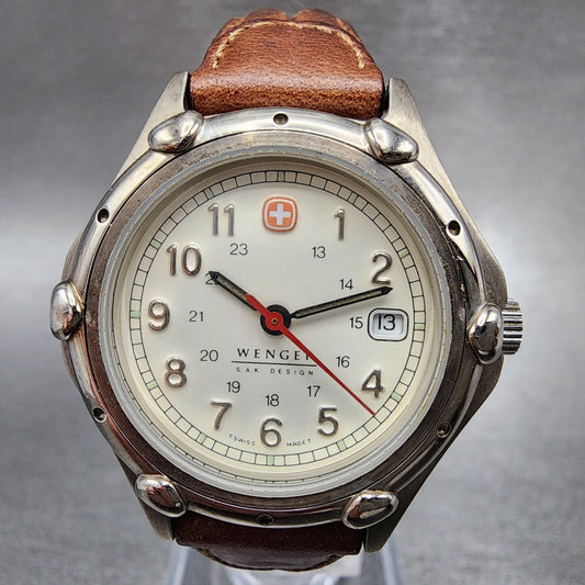 Wenger SAK Design Watch Women 29mm White Dial Silver Tone Date Round New Battery