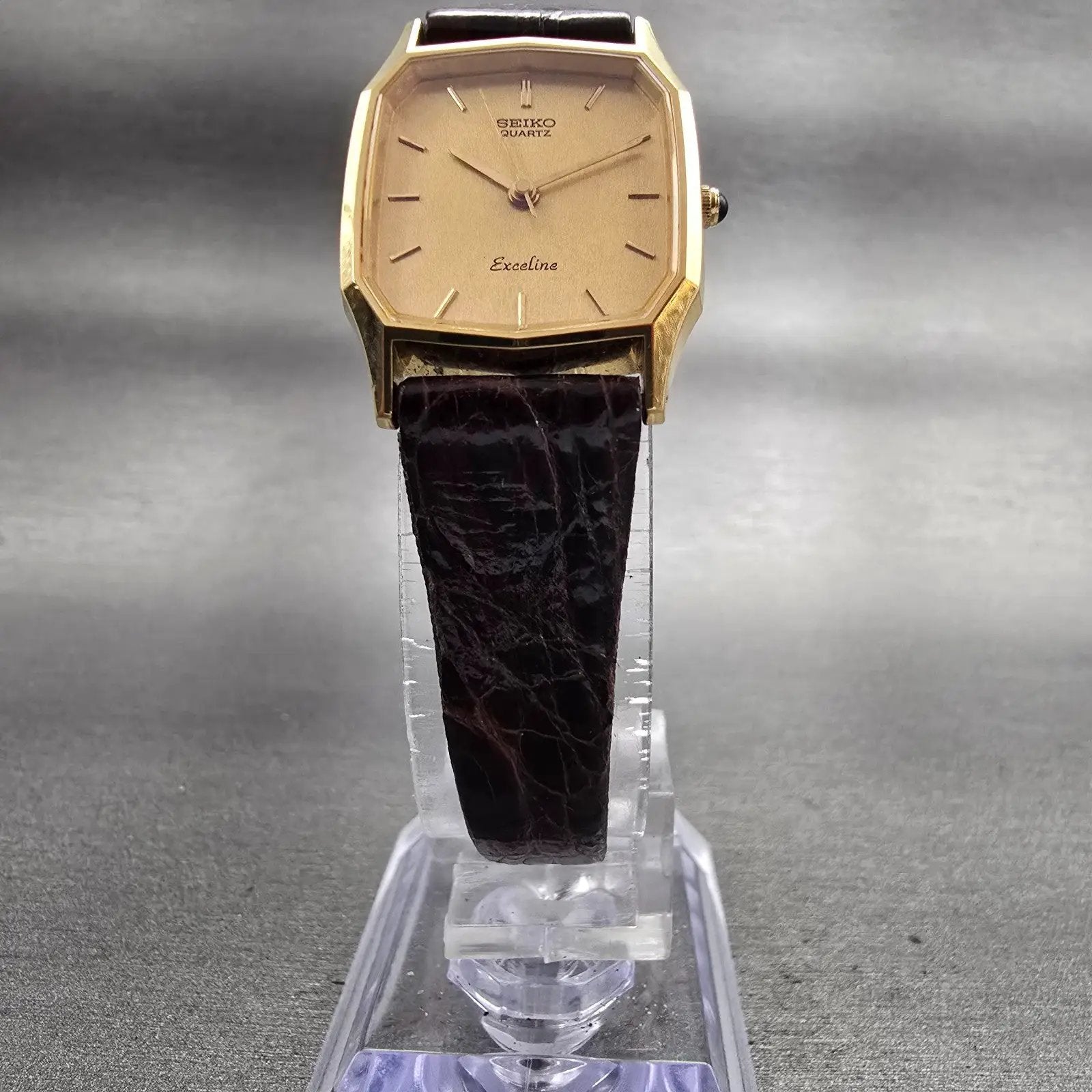 Seiko Exceline Watch Women 21mm Gold Dial Gold Tone Rectangle c New Batt5