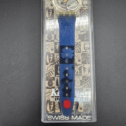 Swatch Access Lucky 7 Watch Men 34mm Blue Dial Clear Case SKZ116 New Battery NOS11
