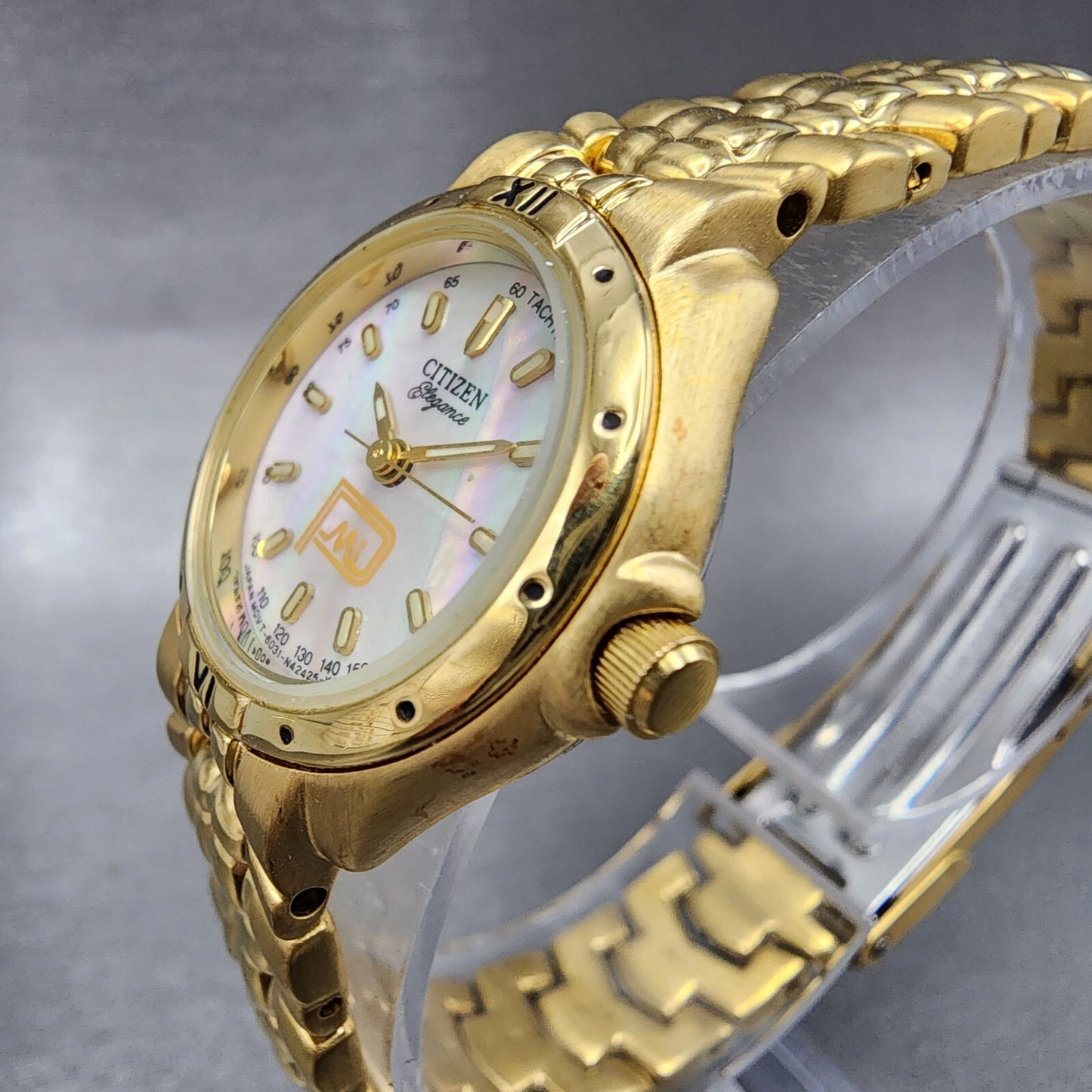 Citizen Elegance Watch Women 24mm MOP Dial Gold Tone Hexagon 6031S49364 New Bat2