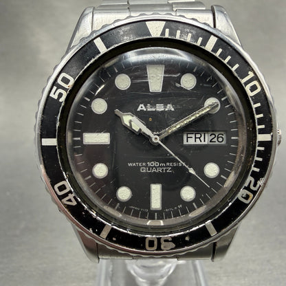 Seiko Alba Dive Watch Men 39mm Black Dial Silver Tone Daydate Y113-6130 New Batt0