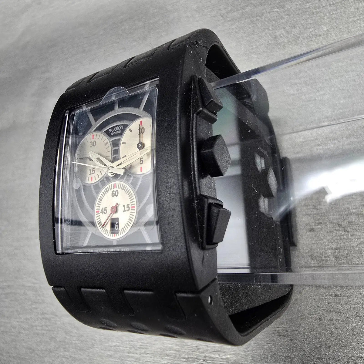 Swatch Dr. No Chronograph Watch Men 31mm Black Dial Black Tone Date SUEB400 NOS8