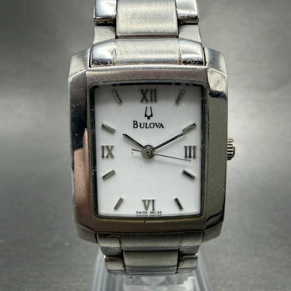 Bulova Tank Watch Women 22mm White Dial Silver Tone Rectangle 96L95 New Battery0