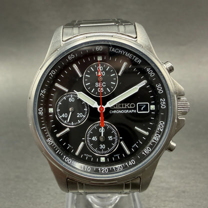 Seiko Chronograph Watch Men 36mm Black Dial Silver Tone Date 7T92-0BA0 New Batt40