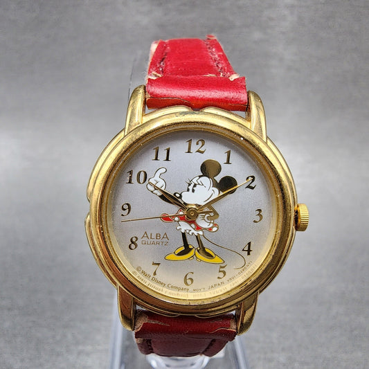 Seiko Alba Minnie Watch Women 26mm Silver Dial Gold Tone V5010170 New Battery0