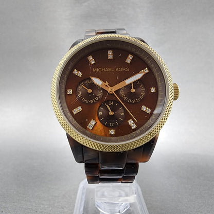 Michael Kors Jet Set Watch Women 37mm Brown MOP Dial Tortoise MK-5038 New Batt