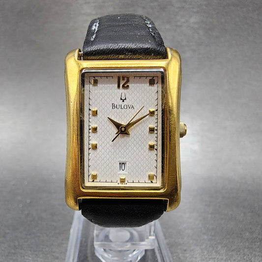Bulova Tank Watch Women 20mm White Dial Gold Tone Rectangle 97M48 New Battery0