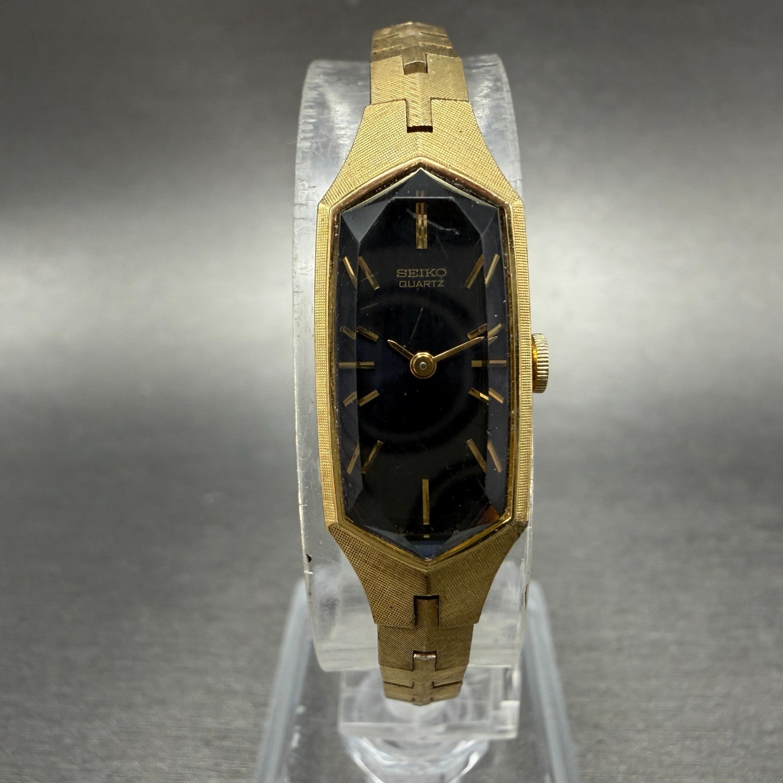 Seiko Watch Women 13mm Blue Dial Gold Tone Hexagon 1320-5339 New Battery VTG0