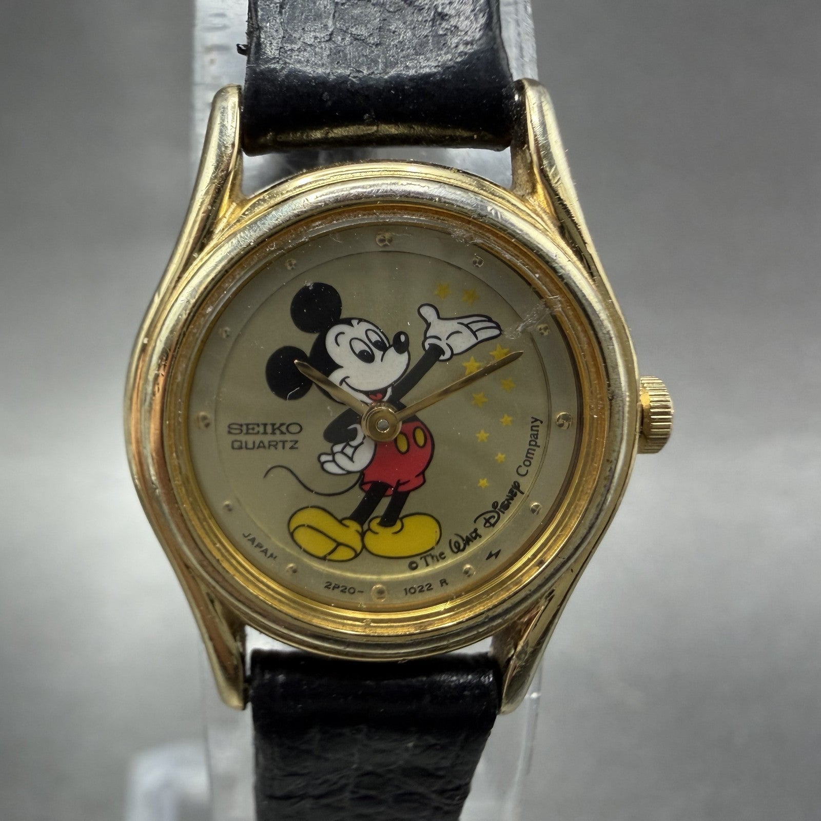 Seiko Mickey Mouse Watch Women 19mm Champagne Dial Gold Tone 2p200089 New Batt1