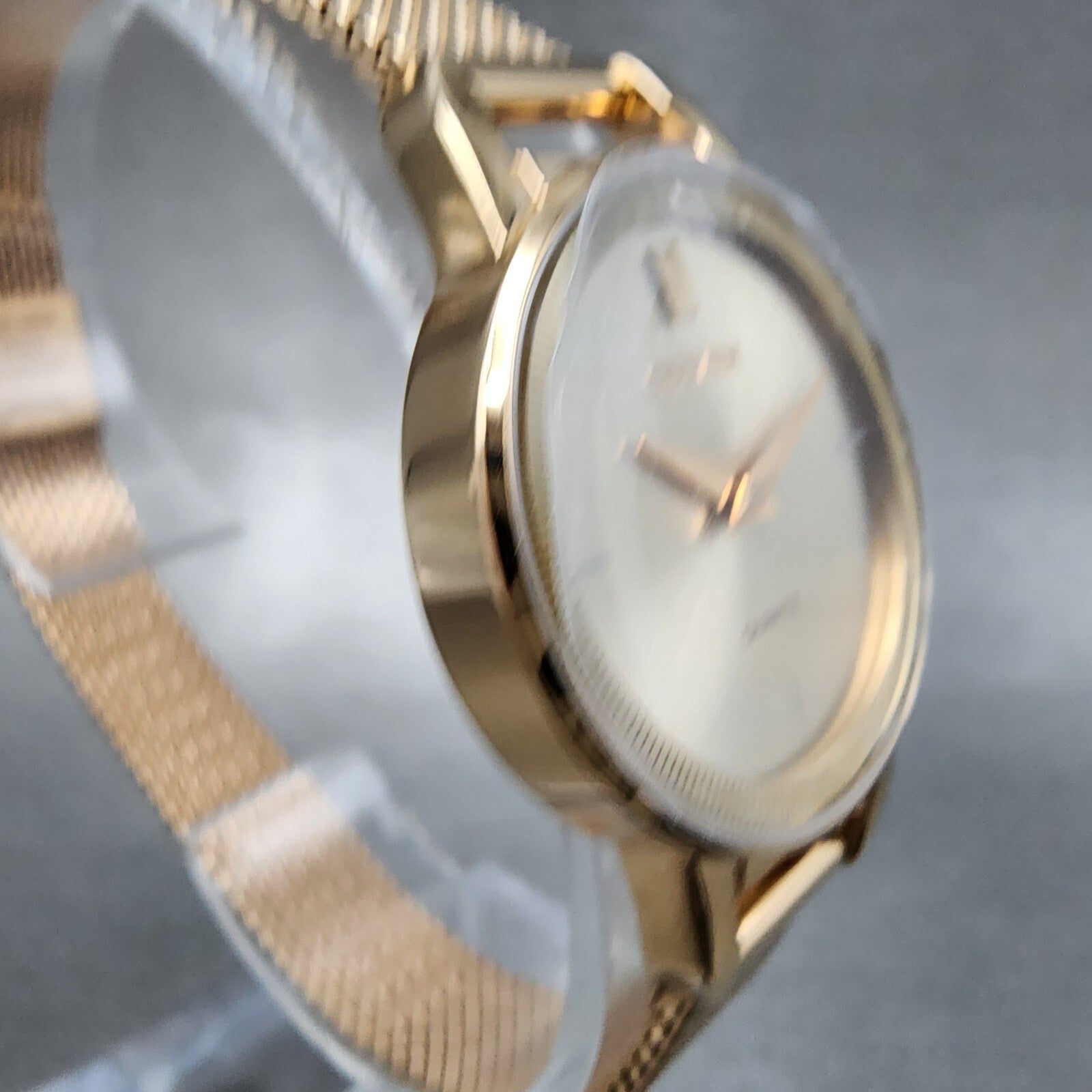 Citizen Watch Women 26mm Champagne Dial Rose Gold Tone Round Mesh Ban EZ700351X3