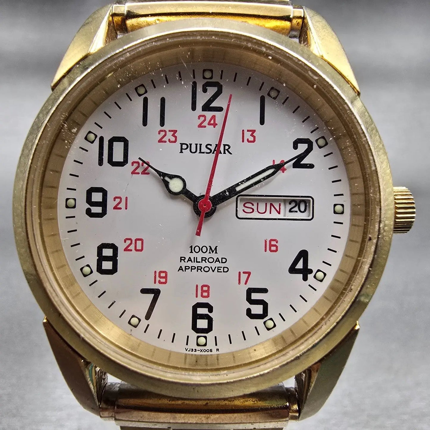 Pulsar Railroad Approved Watch Men 37mm White Dial Gold Tone Daydate New Battery1
