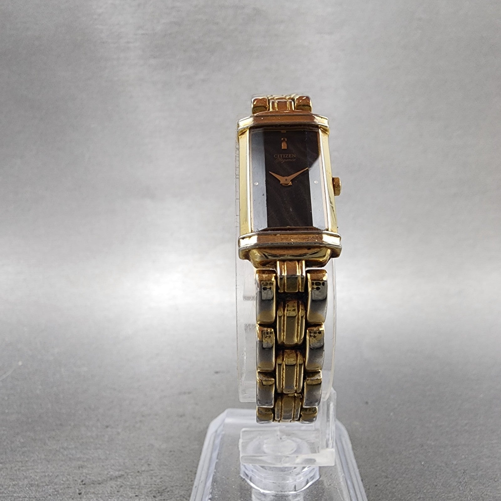 Citizen Elegance Tank Watch Women 14mm Black Dial Gold Tone 5421F47629 New Batt5