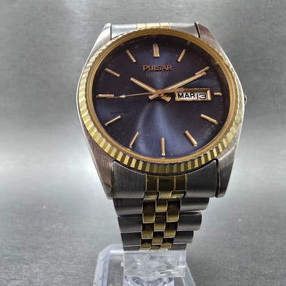 Pulsar President Watch Men 35mm Blue Dial Two Tone Daydate Round V533-8B50 PARTS6