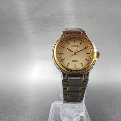 Seiko Spirit Watch Women 25mm Champagne Dial Two Tone Round 7N016A80 New Batt6