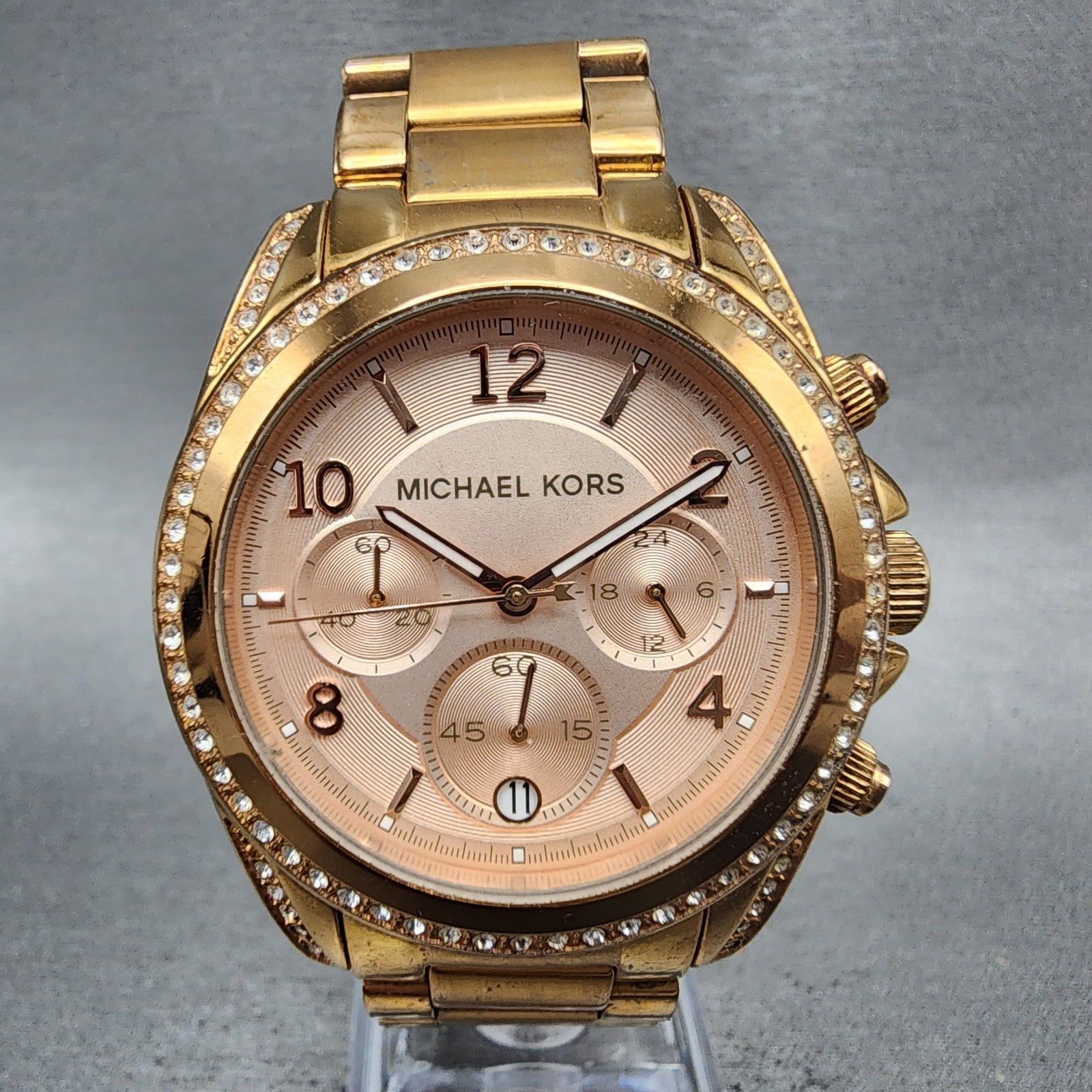 Michael Kors Blair Chronograph Watch Women 40mm Rose Dial Gold Tone Date New Bat0