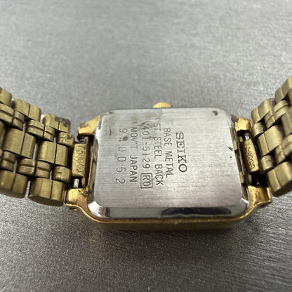 Seiko Tank Watch Women 18mm White Dial Gold Tone Rectangle V401-5129 NewBatt9