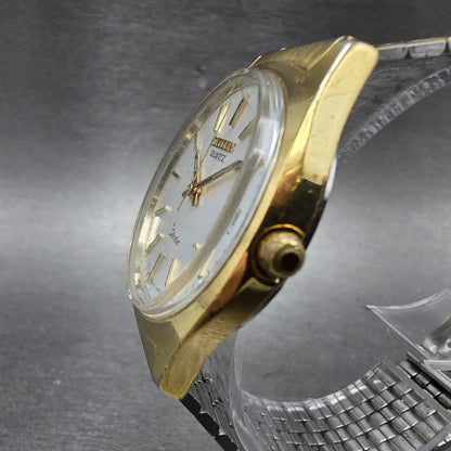 Citizen Seven Watch Men 35mm Silver Dial Gold Tone Date Round 4-068815 PARTS3