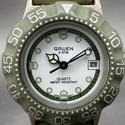 Gruen Dive Watch Women 28mm White Dial Silver Tone Date Round 219-2015 New Batt1