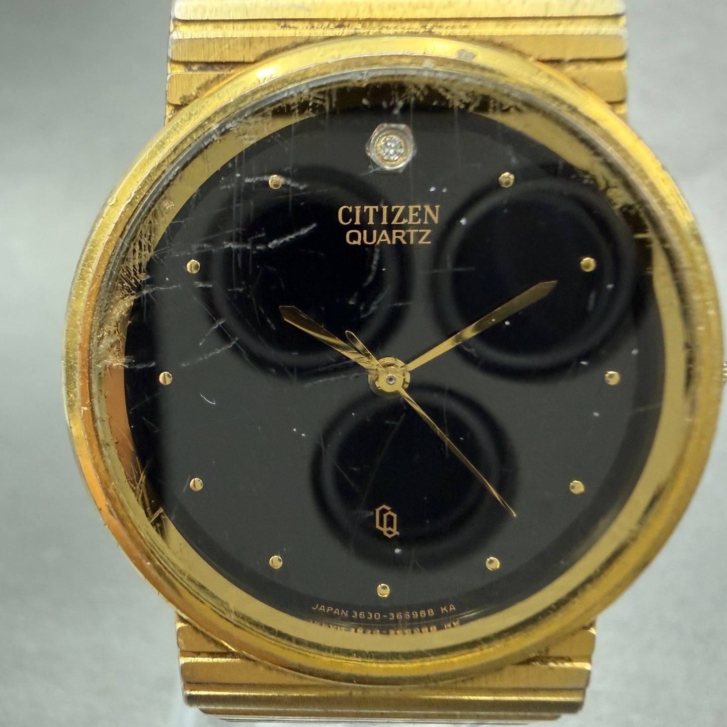 Citizen CQ Watch Unisex 30mm Black Dial Gold Tone Round 3630-361873 PARTS VTG2