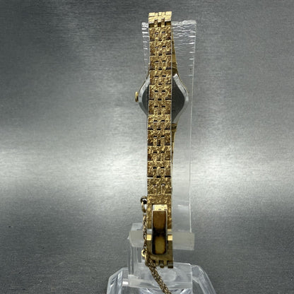 Seiko Watch Women 17mm Gold Dial Gold Tone Oval 1400-7389 New Battery Vintage AB7