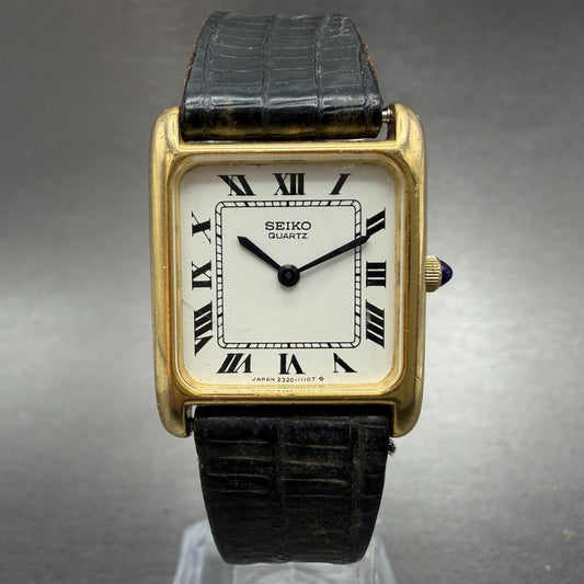 Seiko Tank Watch Women 22mm White Dial Gold Tone Rectangle 2320-5649 New Battery0