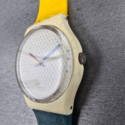 Swatch Ping Pong Watch Men 34mm White Dial White Case Round GW105 New Batt2