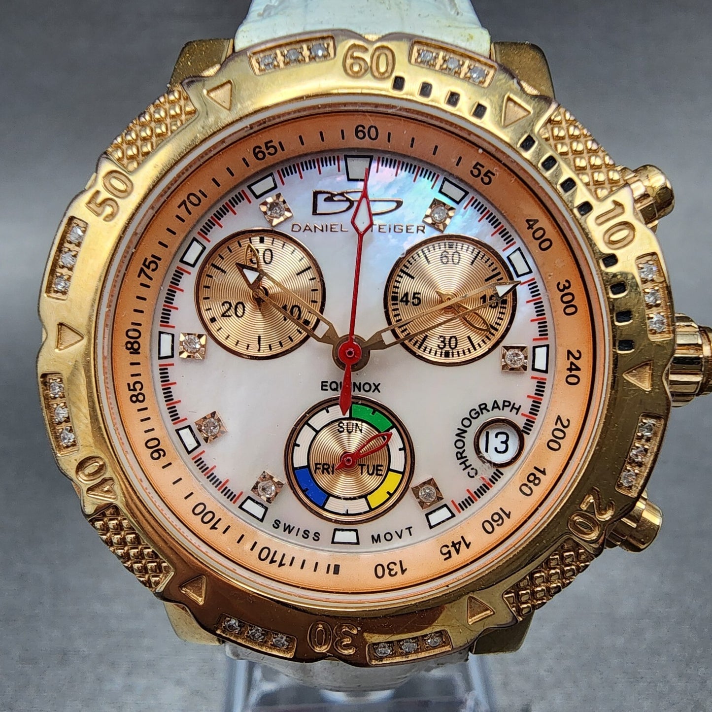 Daniel Steiger Equinox Chronograph Watch Women 36mm MOP Dial Rose Gold New Batt1