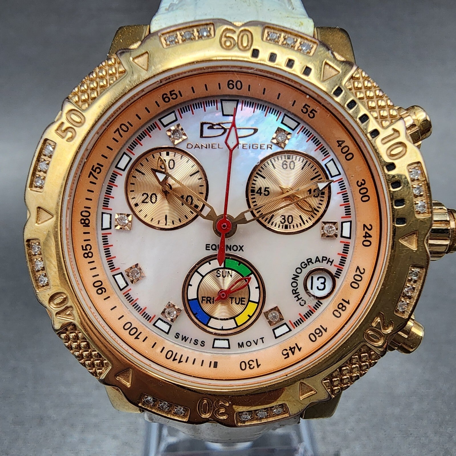 Daniel Steiger Equinox Chronograph Watch Women 36mm MOP Dial Rose Gold New Batt1
