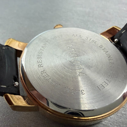 MVMT Boulevard Watch Women 38mm Black Dial Rose Gold Tone Date Leather New BattN9
