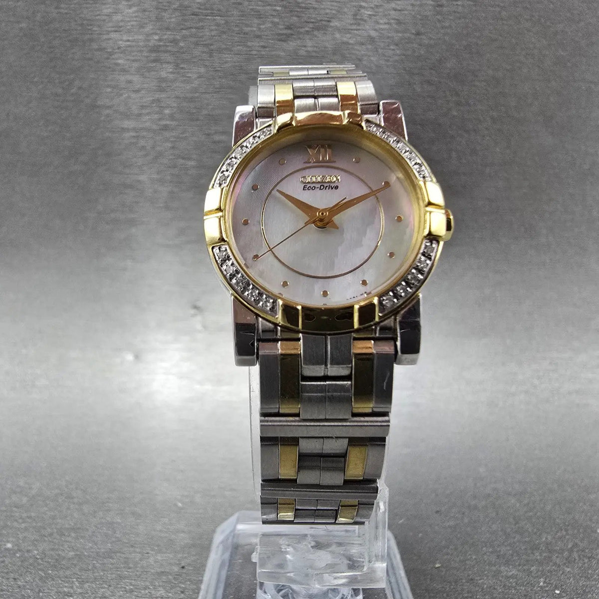 Citizen Eco-Drive Elektra Watch Women 24mm MOP Dial Two Tone Diamonds Round Runs5