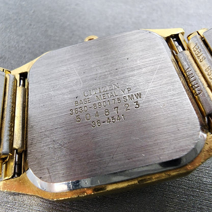Citizen CQ Tank Watch Men 29mm Black Gold Tone Rectangle 3630-890175 PARTS