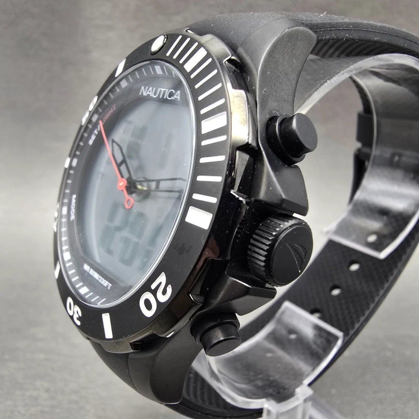 Nautica Dive Watch Men 44mm Black Analog Digital Alarm Chronograph New Battery2
