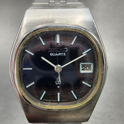 VTG Seiko Watch Women 24mm Blue Dial Steel Date Round 7902-5000 PARTS
