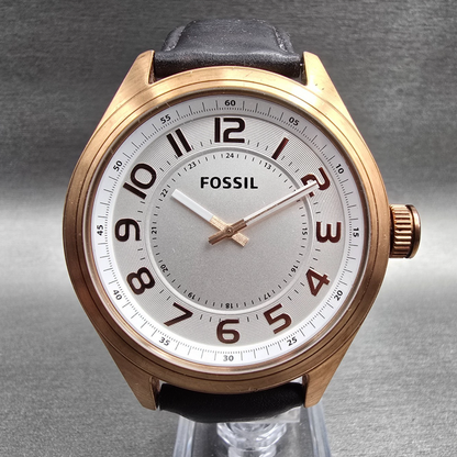 Fossil Watch Men 46mm White Dial Rose Gold Tone Round BQ2245 New Battery Leather0