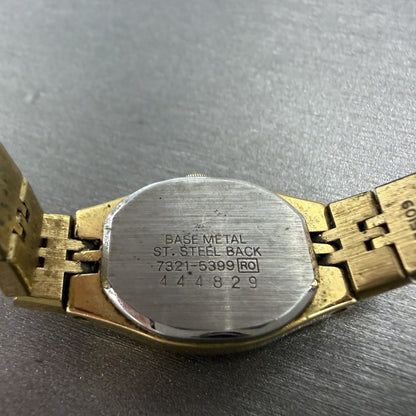 Seiko Watch Women 17mm Black Dial Gold Tone Rectangle 7321-5399 New Battery BCD9
