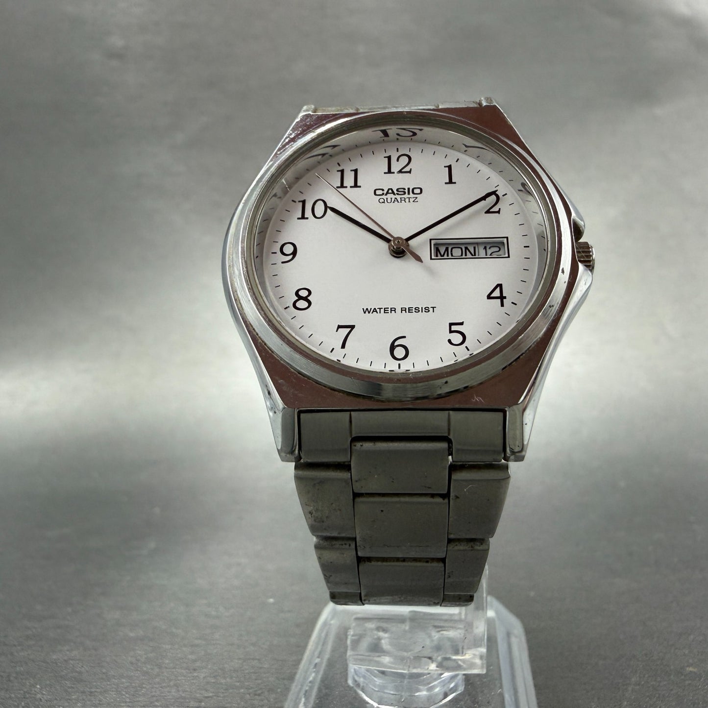 Casio Watch Men 35mm White Dial Silver Tone Daydate MTP-1240DJ New Battery5