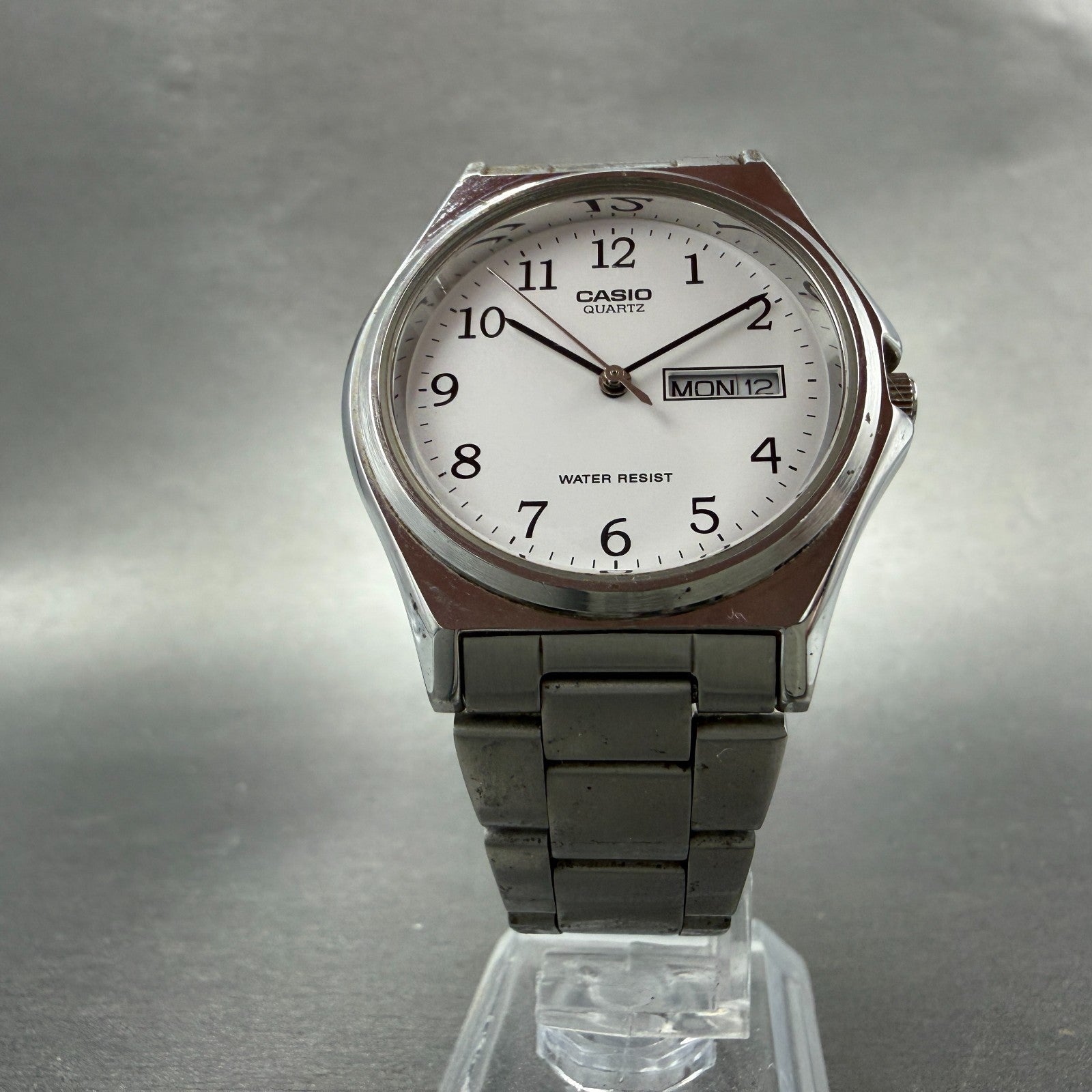 Casio Watch Men 35mm White Dial Silver Tone Daydate MTP-1240DJ New Battery5